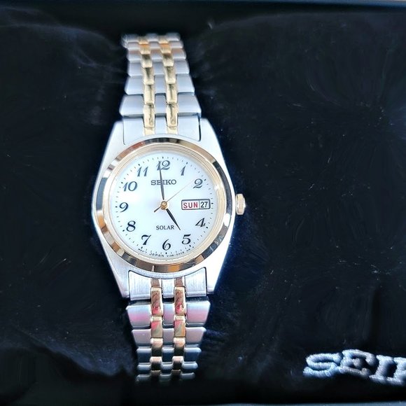 Women's Seiko Quartz Analog Two Tone Solar Bracelet Watch - Picture 1 of 3